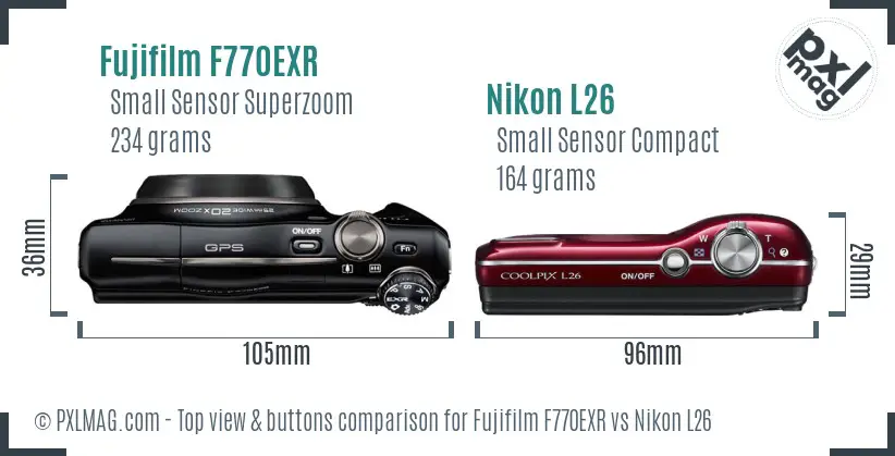 Fujifilm F770EXR vs Nikon L26 top view buttons comparison