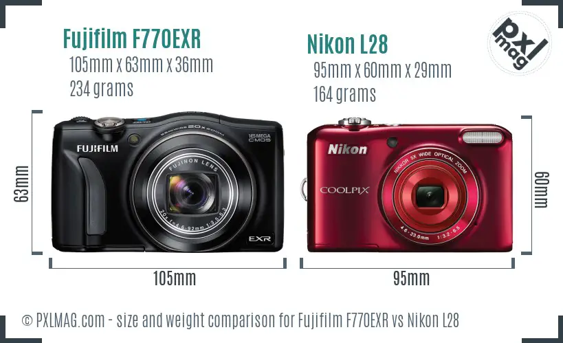 Fujifilm F770EXR vs Nikon L28 size comparison