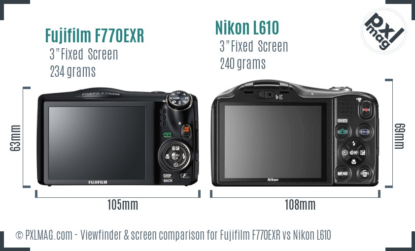 Fujifilm F770EXR vs Nikon L610 Screen and Viewfinder comparison