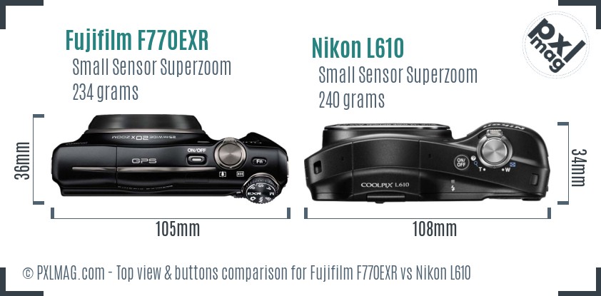 Fujifilm F770EXR vs Nikon L610 top view buttons comparison
