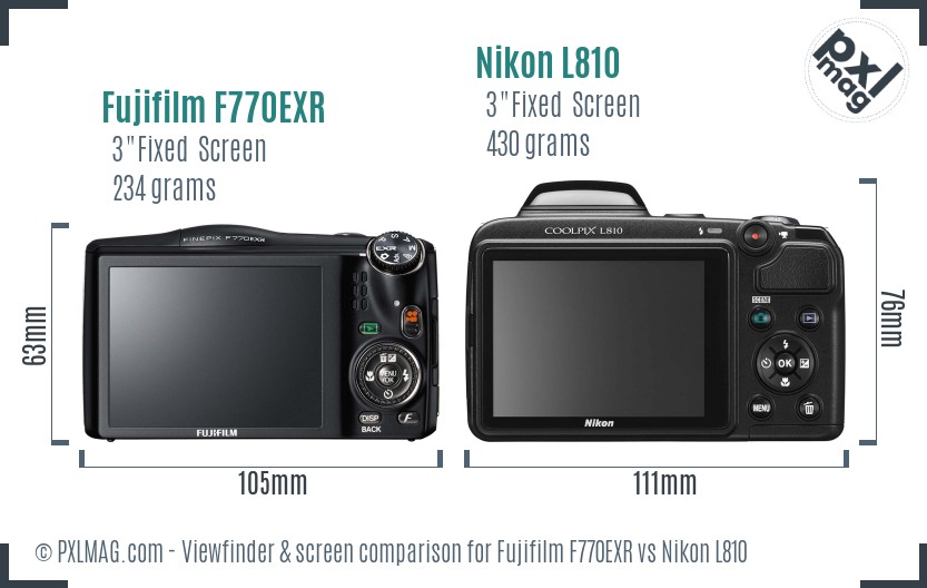 Fujifilm F770EXR vs Nikon L810 Screen and Viewfinder comparison