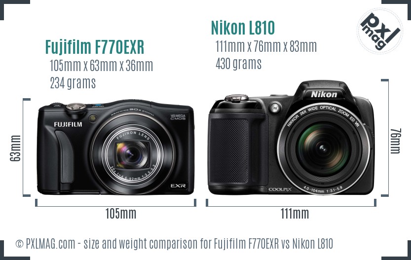 Fujifilm F770EXR vs Nikon L810 size comparison