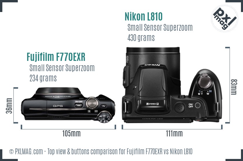 Fujifilm F770EXR vs Nikon L810 top view buttons comparison