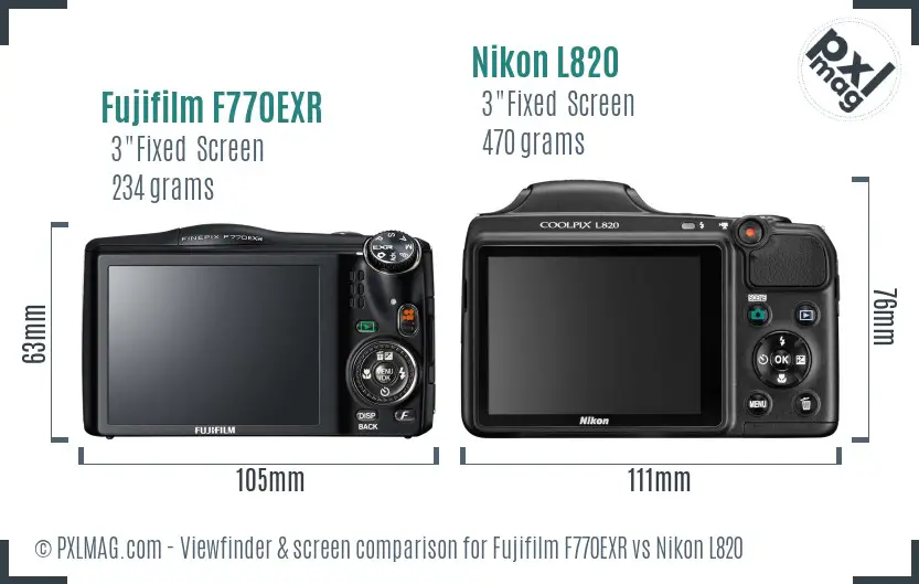 Fujifilm F770EXR vs Nikon L820 Screen and Viewfinder comparison Fujifilm F770EXR vs Nikon L820 Screen and Viewfinder comparison