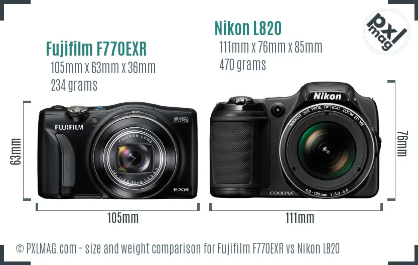 Fujifilm F770EXR vs Nikon L820 size comparison Fujifilm F770EXR vs Nikon L820 size comparison