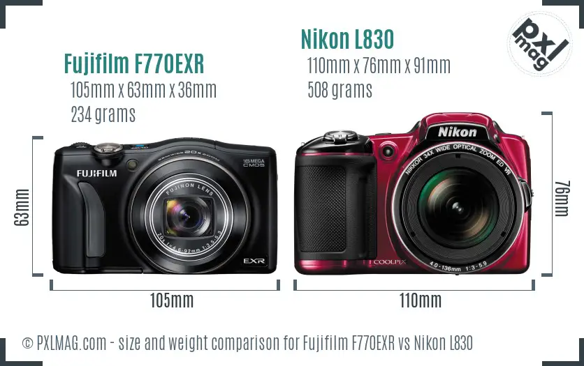 Fujifilm F770EXR vs Nikon L830 size comparison Fujifilm F770EXR vs Nikon L830 size comparison