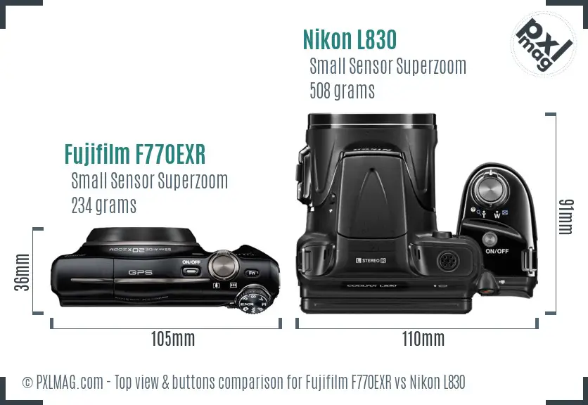 Fujifilm F770EXR vs Nikon L830 top view buttons comparison
