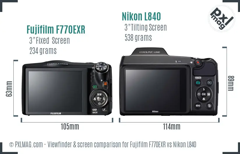 Fujifilm F770EXR vs Nikon L840 Screen and Viewfinder comparison
