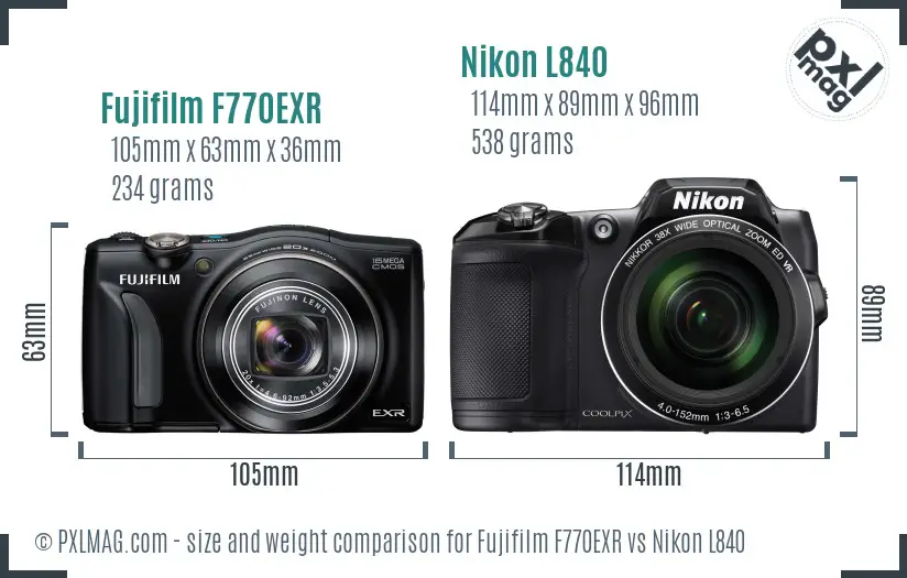 Fujifilm F770EXR vs Nikon L840 size comparison