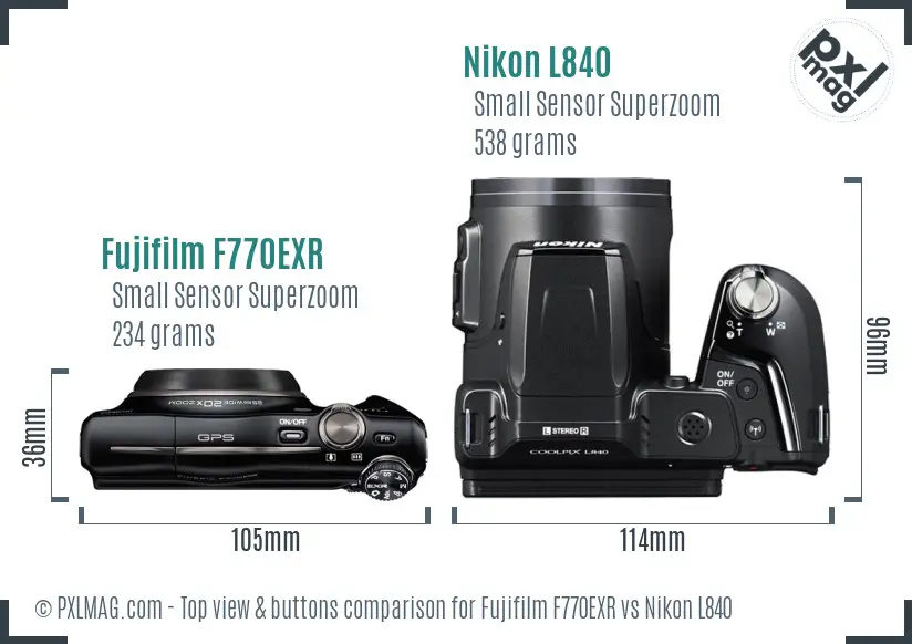 Fujifilm F770EXR vs Nikon L840 top view buttons comparison