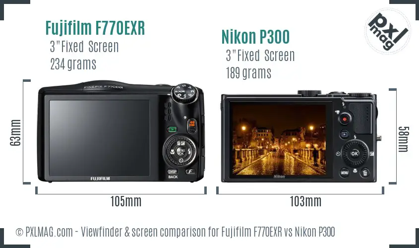 Fujifilm F770EXR vs Nikon P300 Screen and Viewfinder comparison