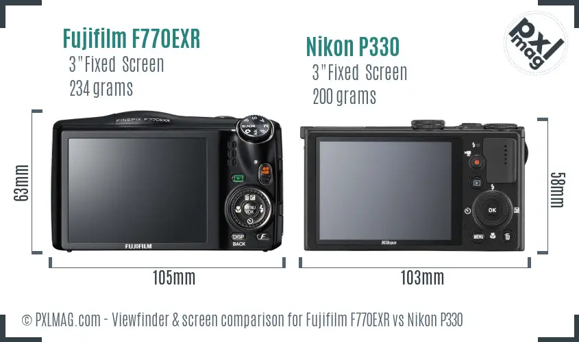 Fujifilm F770EXR vs Nikon P330 Screen and Viewfinder comparison