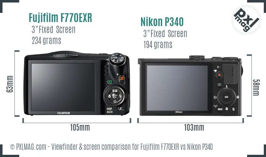 Fujifilm F770EXR vs Nikon P340 Screen and Viewfinder comparison