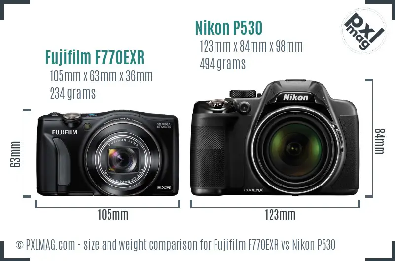 Fujifilm F770EXR vs Nikon P530 size comparison