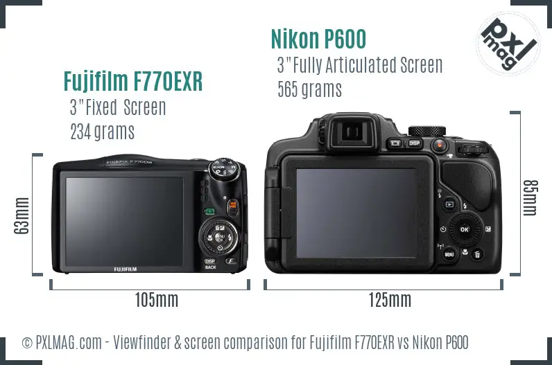 Fujifilm F770EXR vs Nikon P600 Screen and Viewfinder comparison