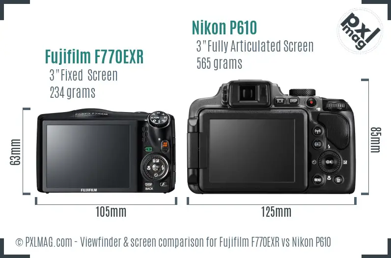 Fujifilm F770EXR vs Nikon P610 Screen and Viewfinder comparison