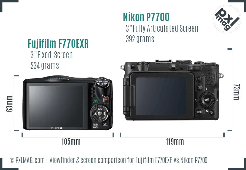 Fujifilm F770EXR vs Nikon P7700 Screen and Viewfinder comparison
