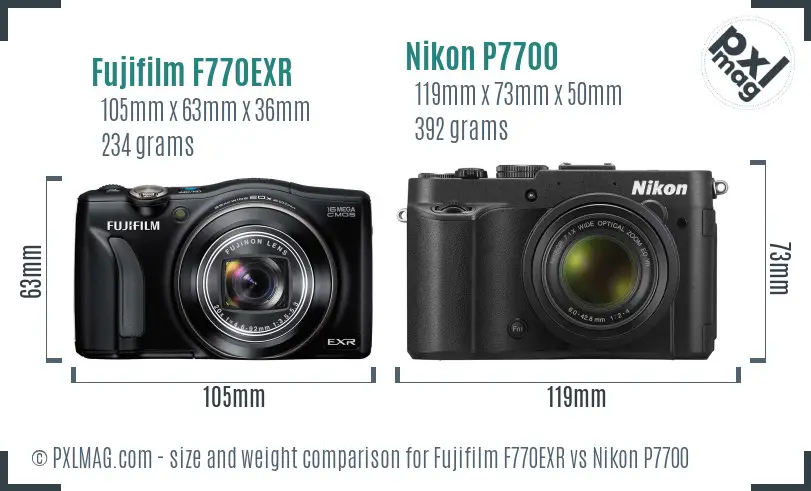 Fujifilm F770EXR vs Nikon P7700 size comparison
