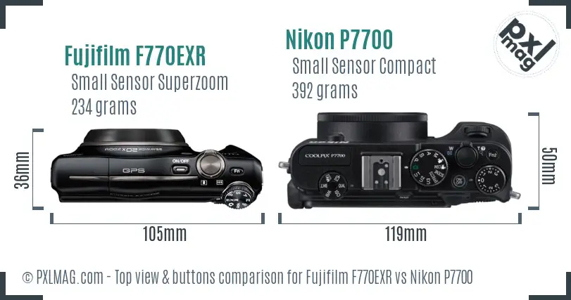 Fujifilm F770EXR vs Nikon P7700 top view buttons comparison