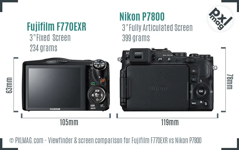 Fujifilm F770EXR vs Nikon P7800 Screen and Viewfinder comparison