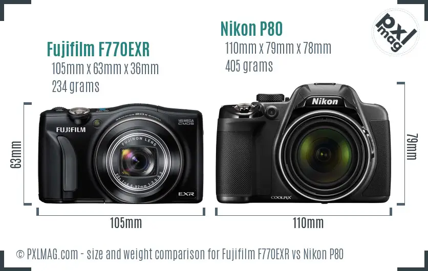 Fujifilm F770EXR vs Nikon P80 size comparison