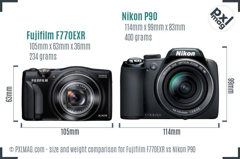 Fujifilm F770EXR vs Nikon P90 size comparison Fujifilm F770EXR vs Nikon P90 size comparison