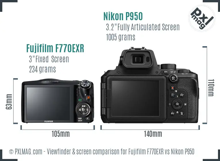 Fujifilm F770EXR vs Nikon P950 Screen and Viewfinder comparison