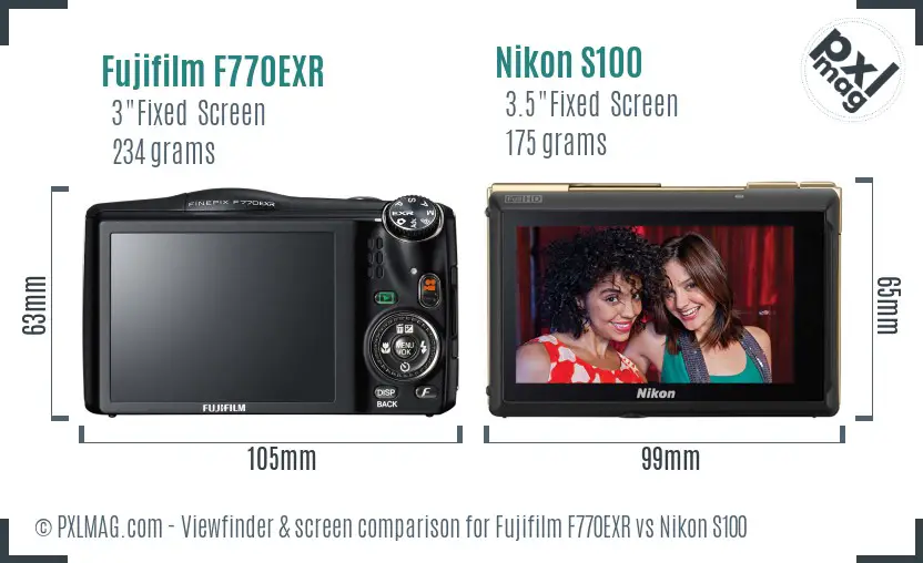Fujifilm F770EXR vs Nikon S100 Screen and Viewfinder comparison