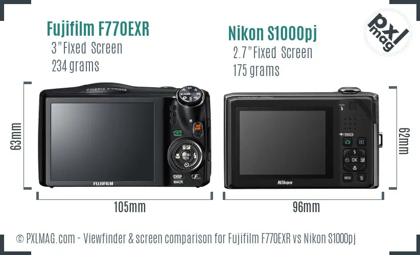 Fujifilm F770EXR vs Nikon S1000pj Screen and Viewfinder comparison