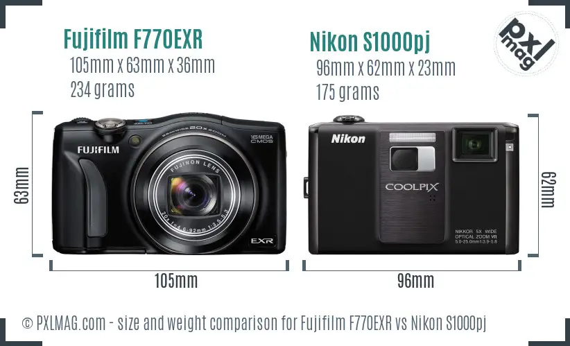 Fujifilm F770EXR vs Nikon S1000pj size comparison