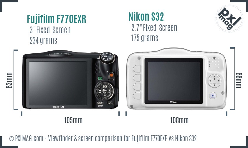 Fujifilm F770EXR vs Nikon S32 Screen and Viewfinder comparison