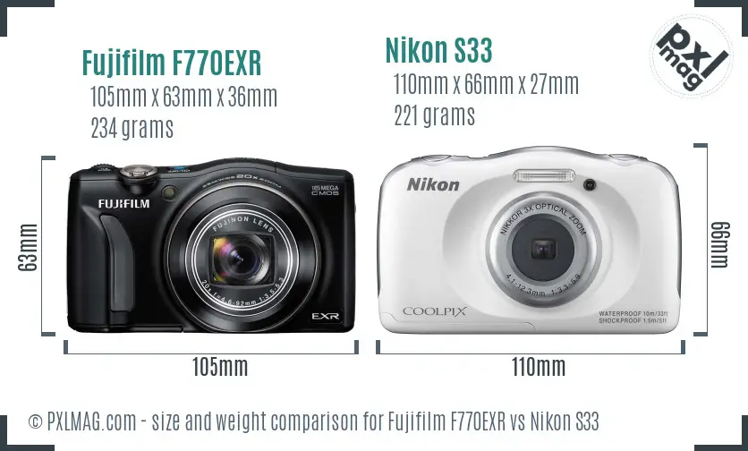 Fujifilm F770EXR vs Nikon S33 size comparison