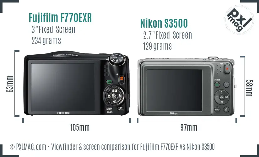 Fujifilm F770EXR vs Nikon S3500 Screen and Viewfinder comparison