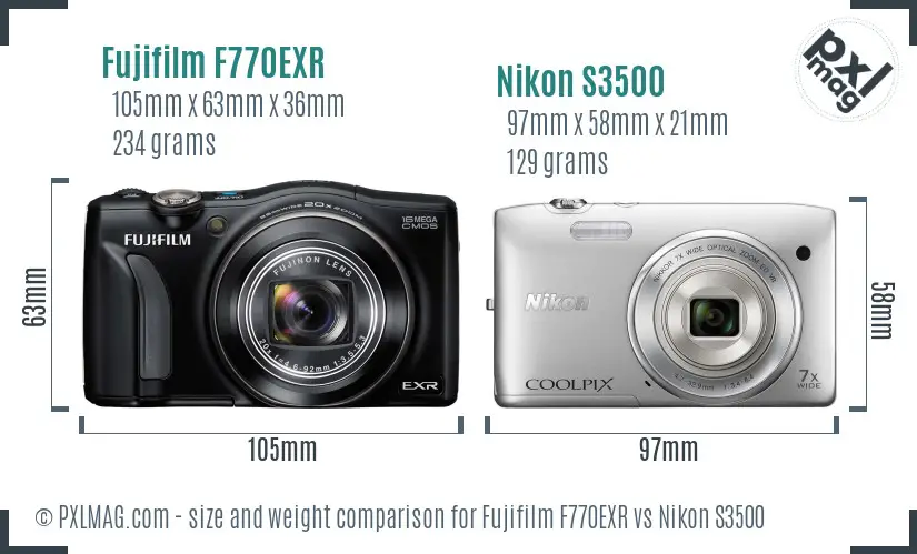 Fujifilm F770EXR vs Nikon S3500 size comparison