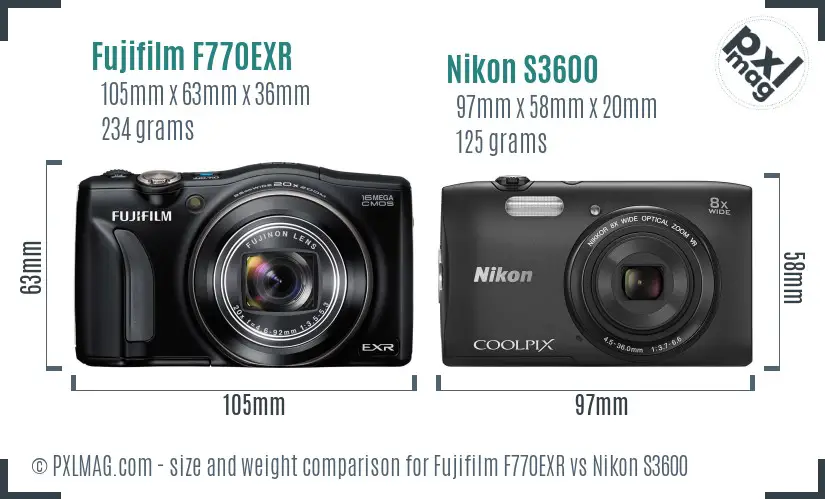 Fujifilm F770EXR vs Nikon S3600 size comparison