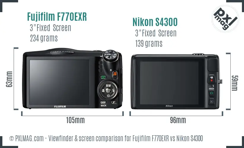 Fujifilm F770EXR vs Nikon S4300 Screen and Viewfinder comparison Fujifilm F770EXR vs Nikon S4300 Screen and Viewfinder comparison