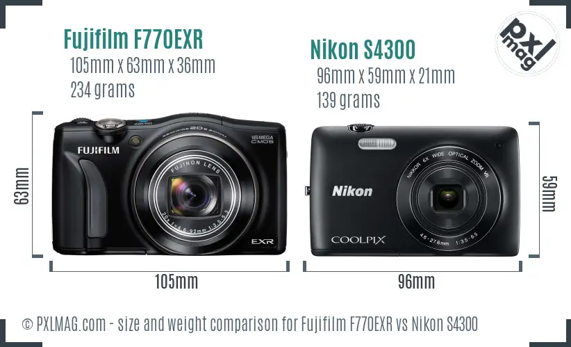 Fujifilm F770EXR vs Nikon S4300 size comparison Fujifilm F770EXR vs Nikon S4300 size comparison
