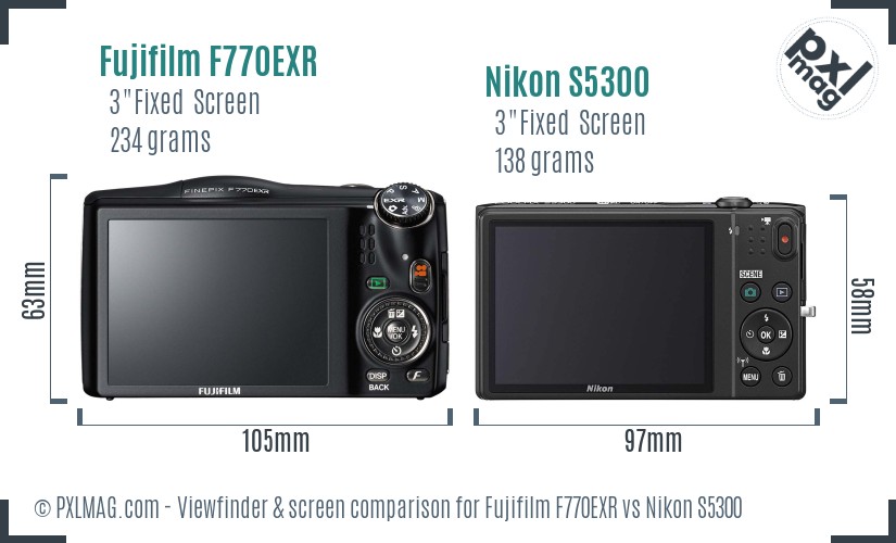 Fujifilm F770EXR vs Nikon S5300 Screen and Viewfinder comparison