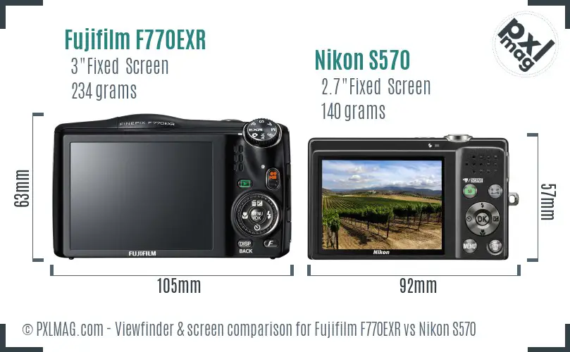 Fujifilm F770EXR vs Nikon S570 Screen and Viewfinder comparison