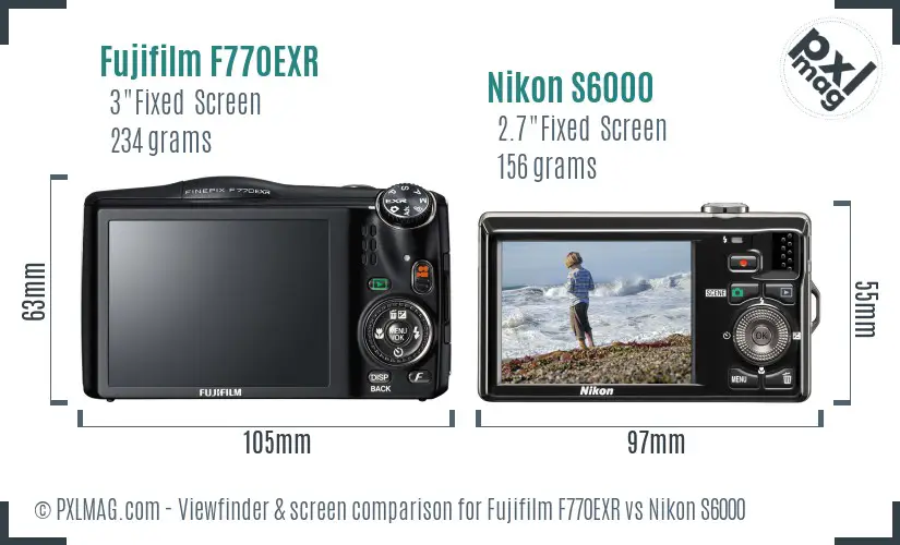 Fujifilm F770EXR vs Nikon S6000 Screen and Viewfinder comparison