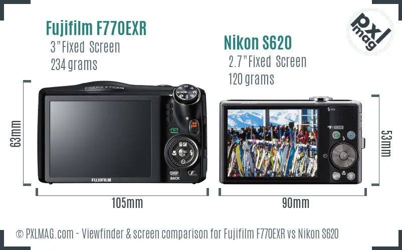 Fujifilm F770EXR vs Nikon S620 Screen and Viewfinder comparison Fujifilm F770EXR vs Nikon S620 Screen and Viewfinder comparison