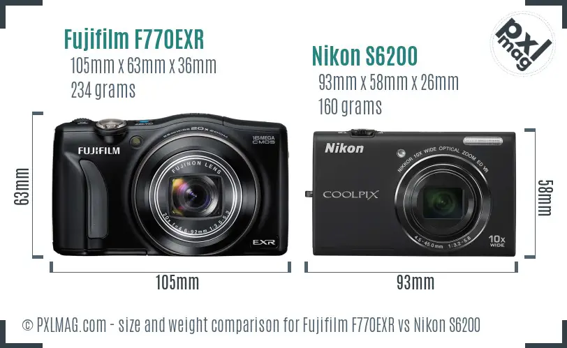 Fujifilm F770EXR vs Nikon S6200 size comparison