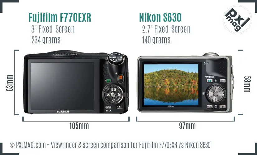 Fujifilm F770EXR vs Nikon S630 Screen and Viewfinder comparison
