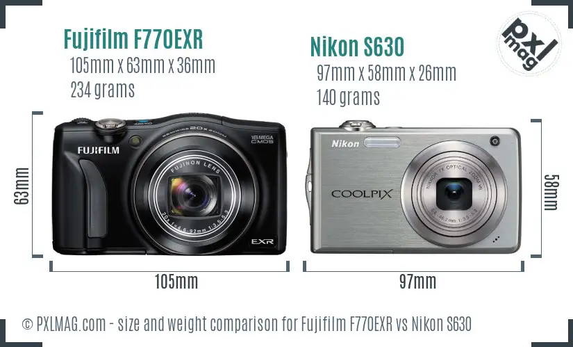 Fujifilm F770EXR vs Nikon S630 size comparison
