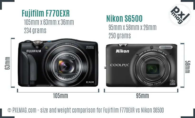 Fujifilm F770EXR vs Nikon S6500 size comparison