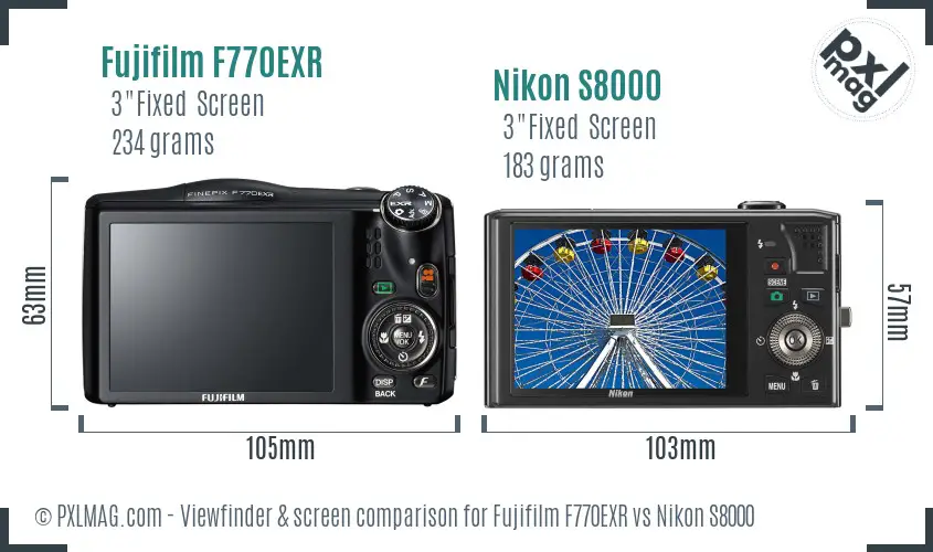 Fujifilm F770EXR vs Nikon S8000 Screen and Viewfinder comparison