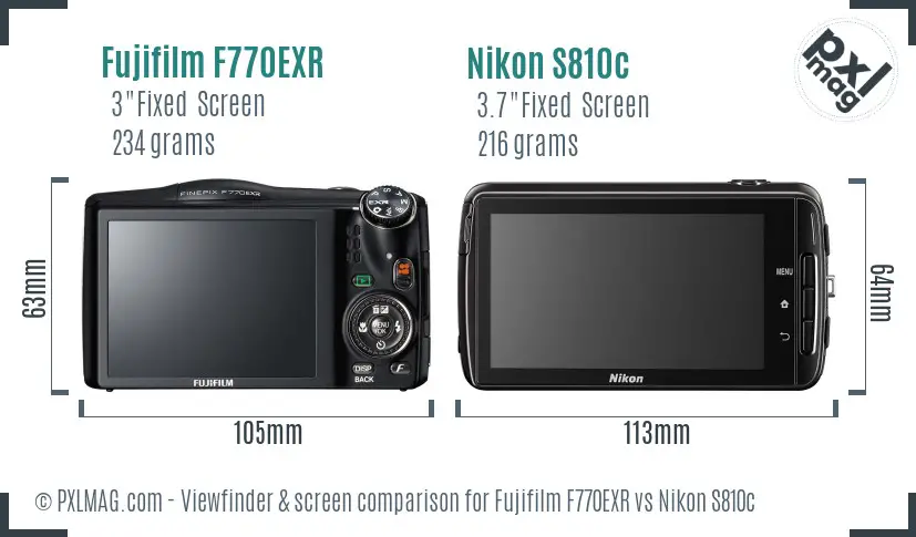 Fujifilm F770EXR vs Nikon S810c Screen and Viewfinder comparison