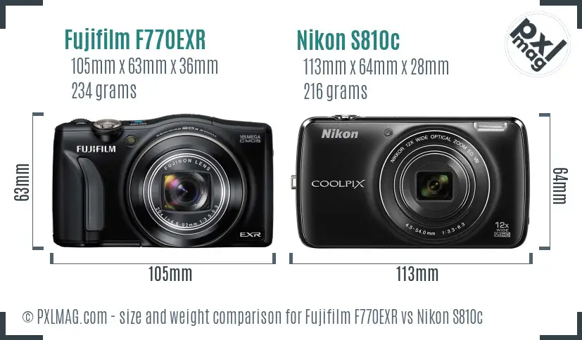 Fujifilm F770EXR vs Nikon S810c size comparison