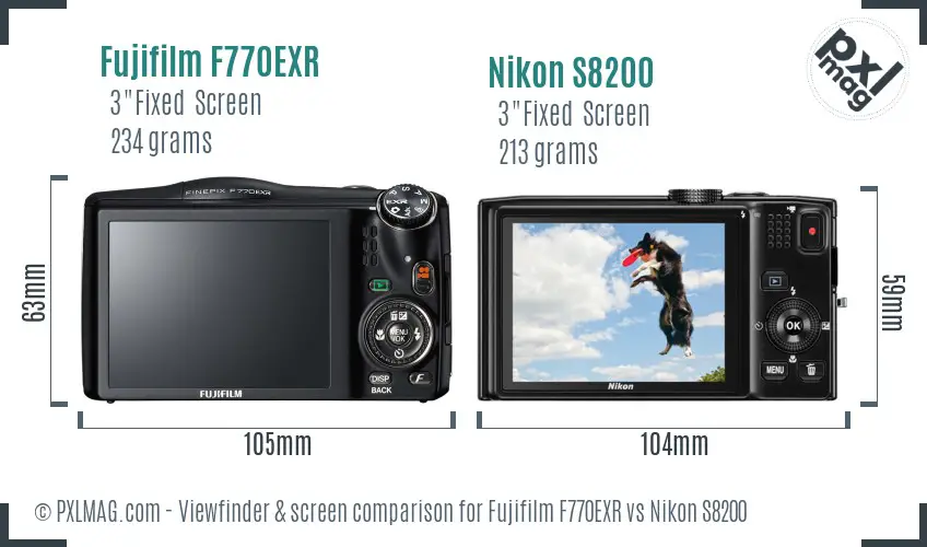 Fujifilm F770EXR vs Nikon S8200 Screen and Viewfinder comparison
