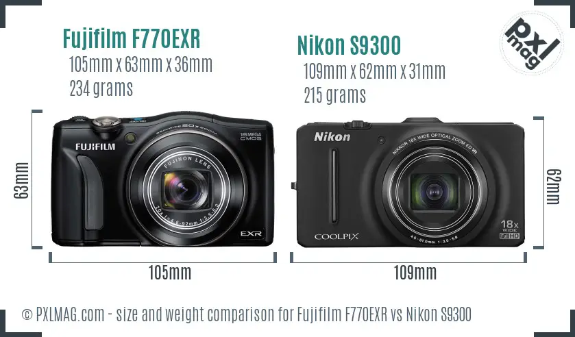 Fujifilm F770EXR vs Nikon S9300 size comparison